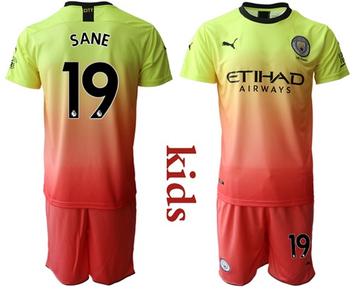 Manchester City #19 Sane Away Kid Soccer Club Jersey